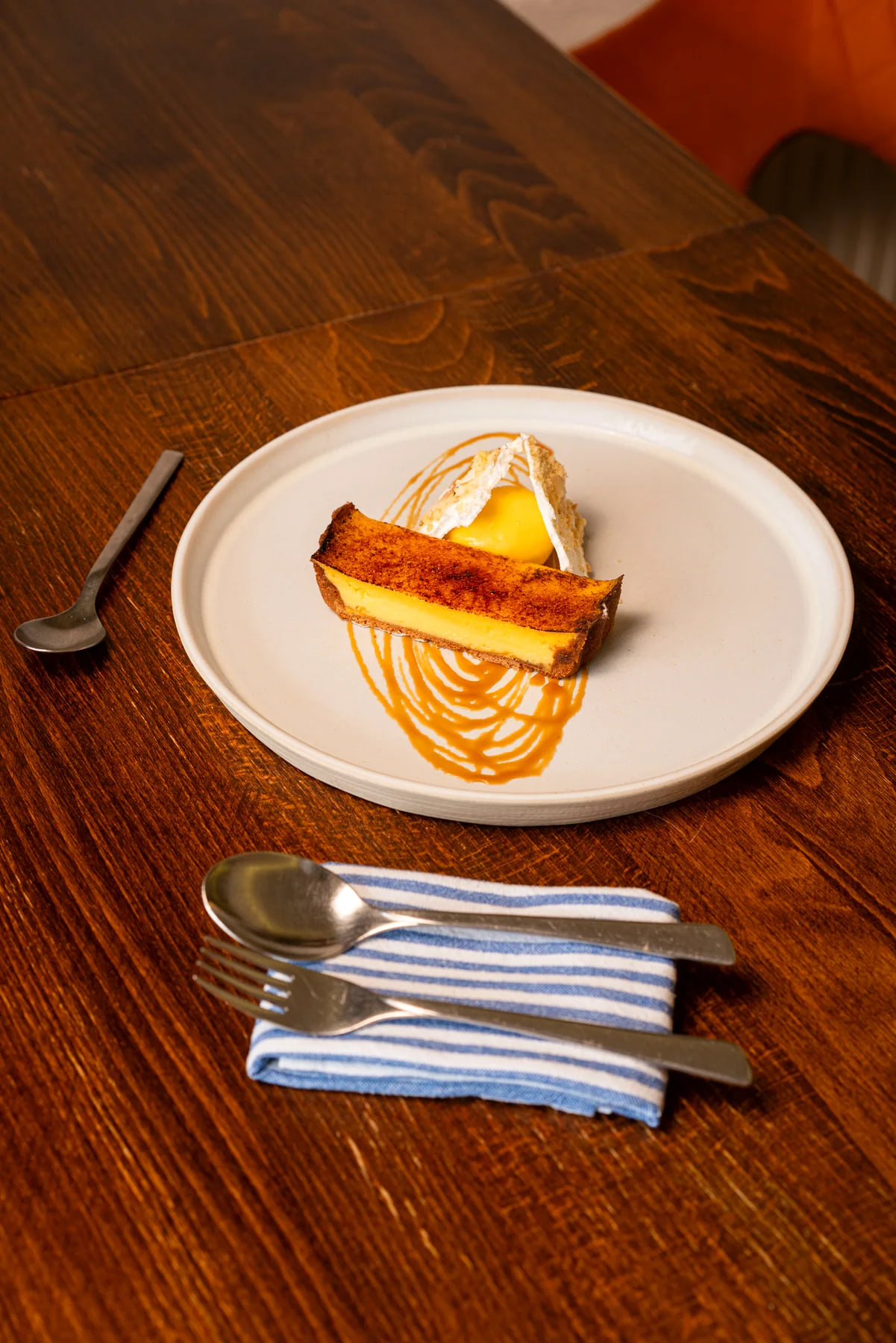Passion fruit tart, mango sorbet and toasted coconut at Edie's restaurant